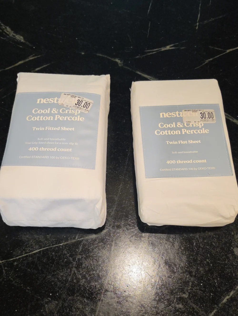 Nestwell Bedding Cool & Crisp Cotton Percale Twin Sheet Set NWT White